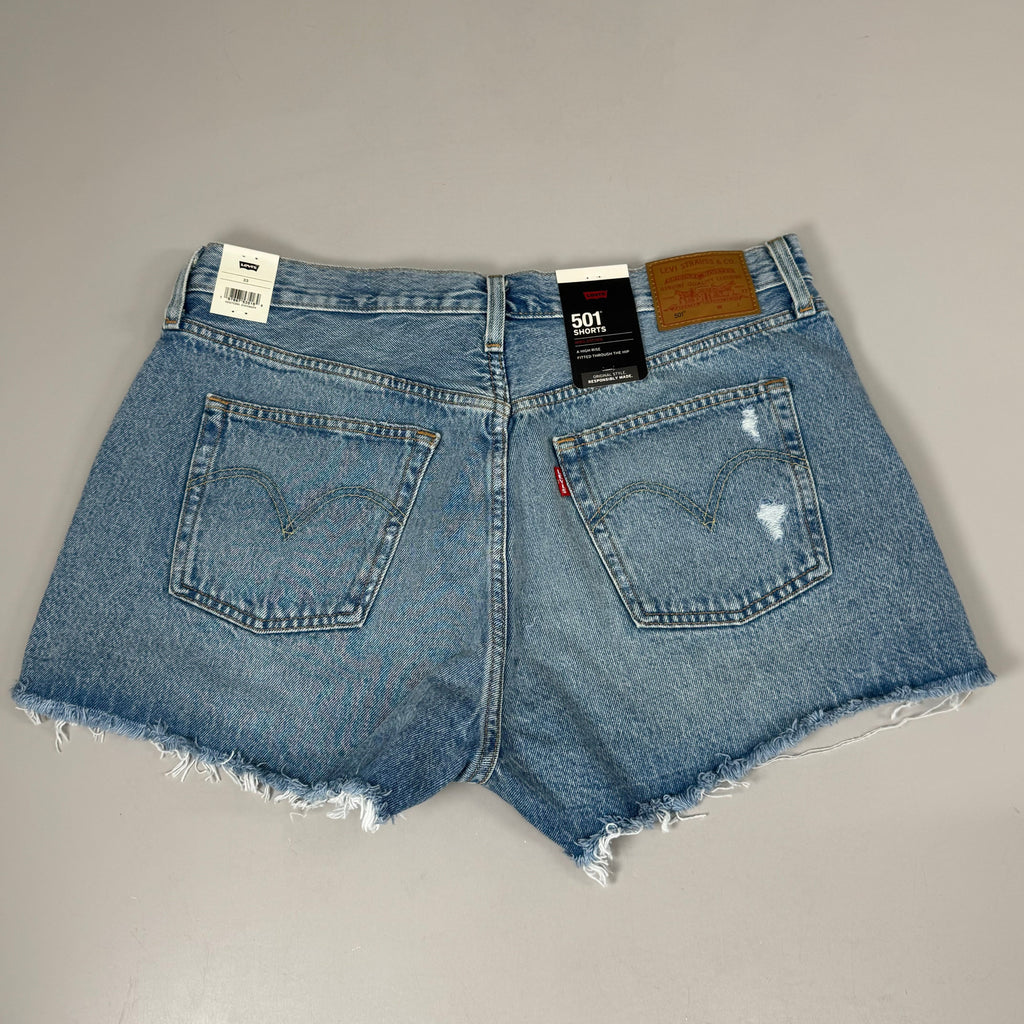 LEVIS 501 Original Fit High Rise Shorts Women's Sz 33 Vague Finish Medium Wash