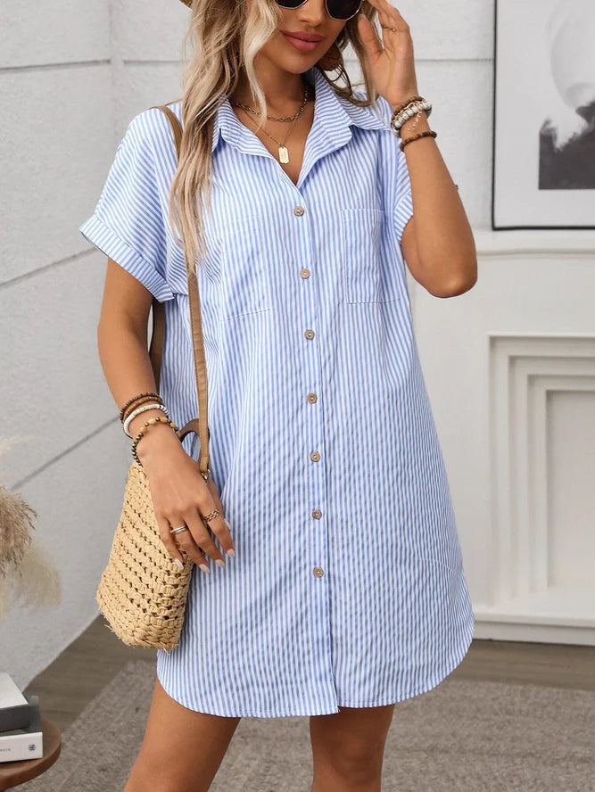 Striped Cotton Linen Shirt Dress